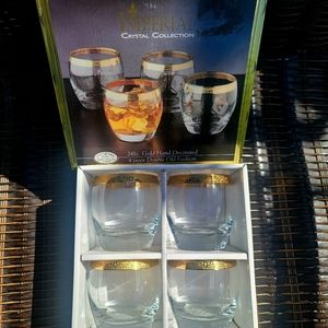 Vintage Imperial Crystal Collection 24 kt. Gold Hand Decorated 4 x glasses